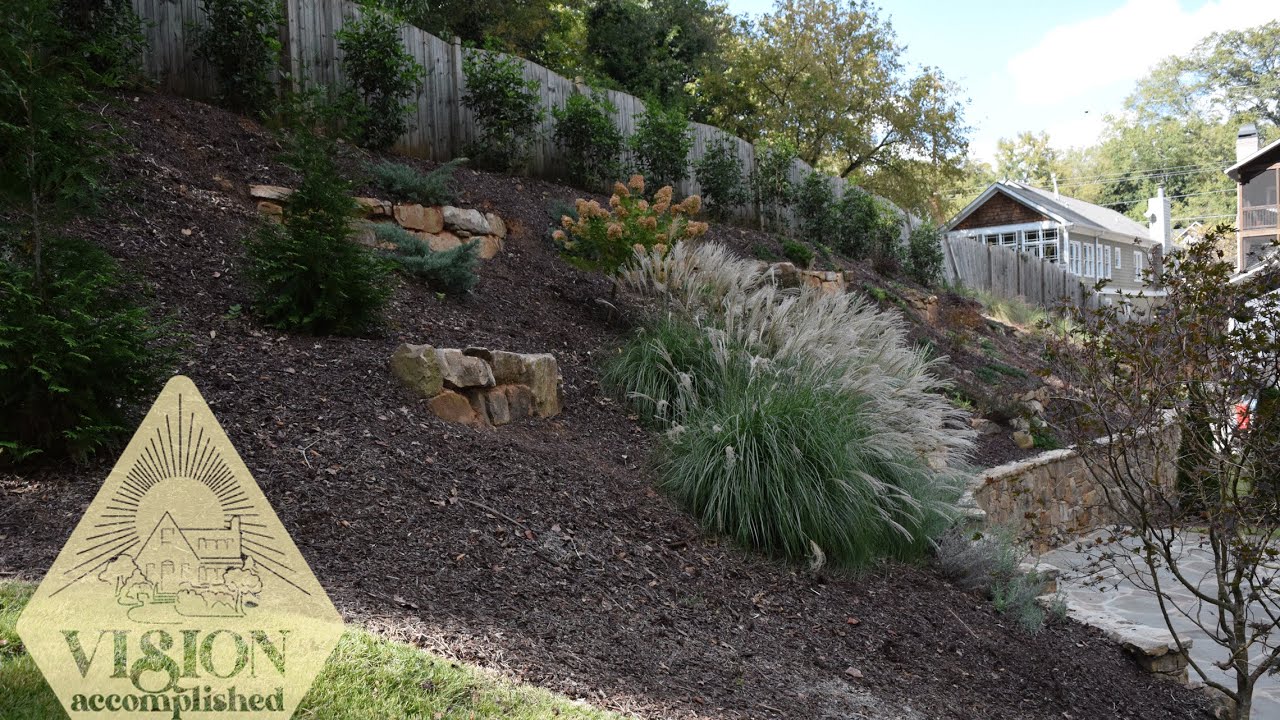 Landscaping a steep hill 🏡before-design-construction-after #backyard #landscapedesign #steephill
