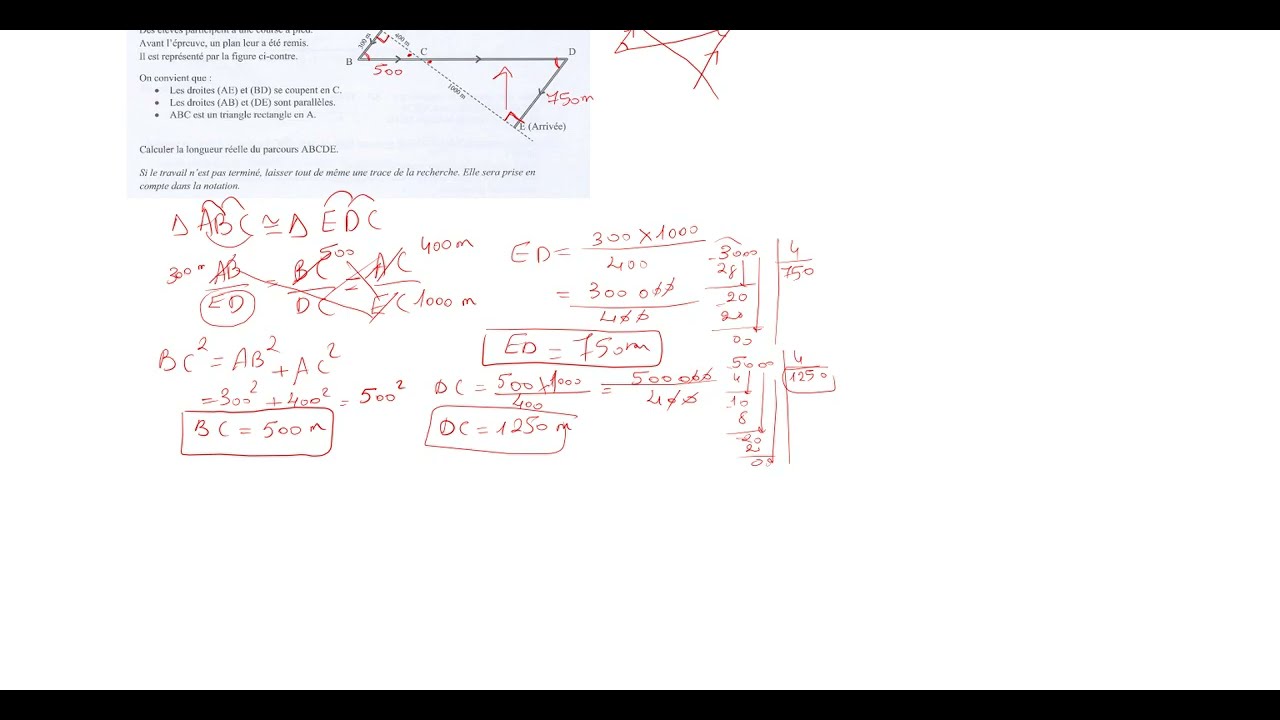 Question du brevet pythagore et triangles semblables