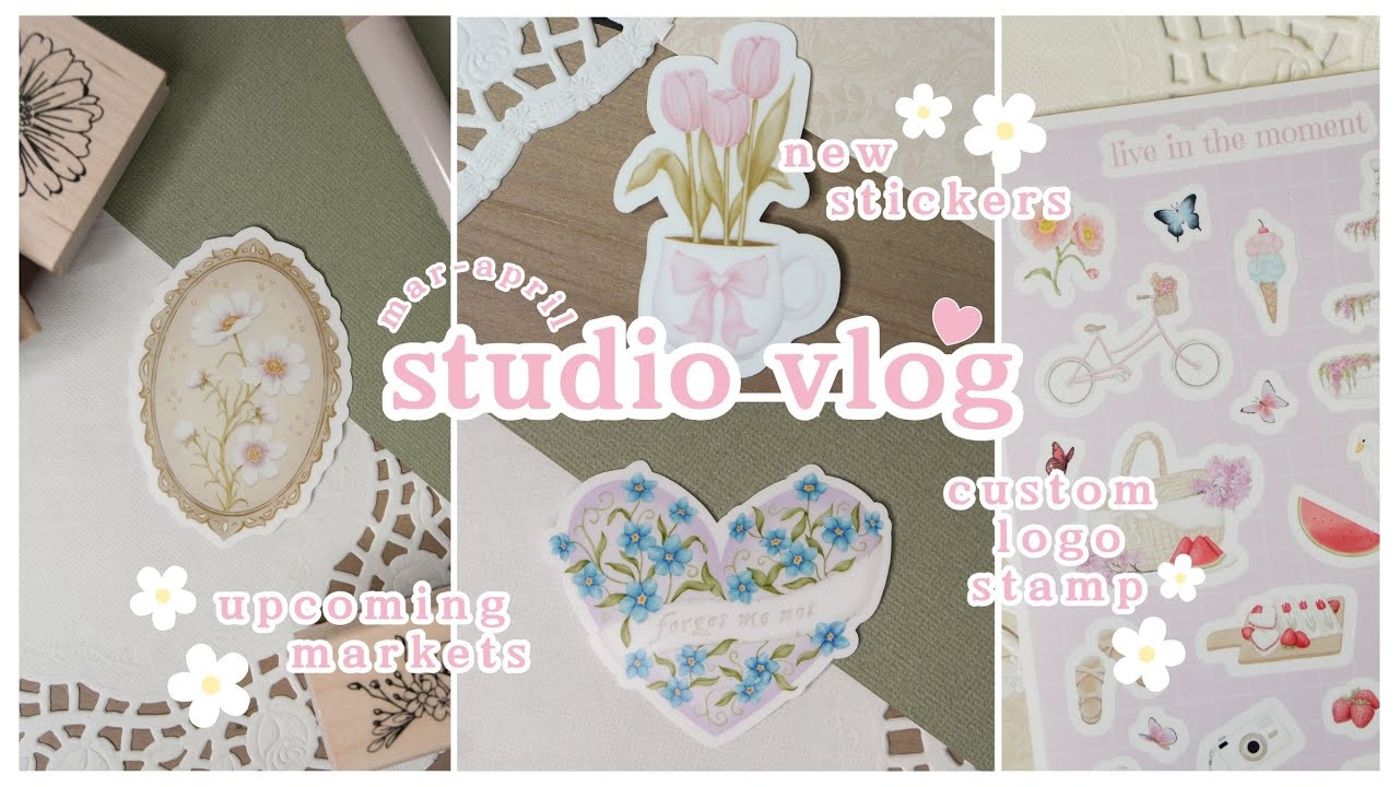 studio vlog 🌷 new sticker designs, custom logo stamp, upcoming markets announcement