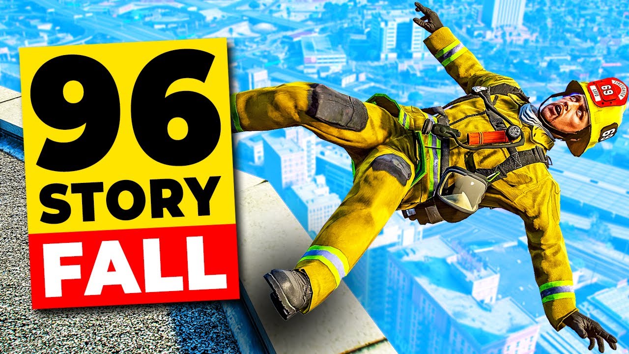 In GTA 5.. Firefighter FALLS off Highest Building!