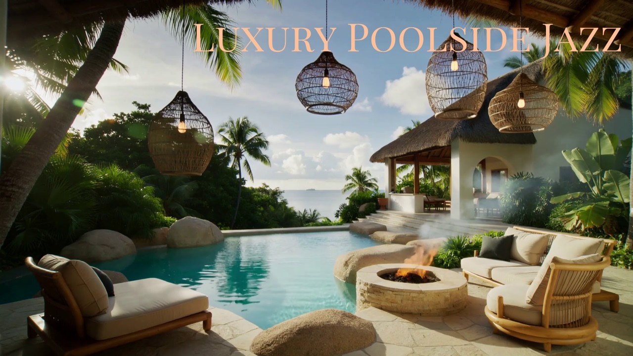 Tropical Resort Jazz | Poolside Firelight Ambience