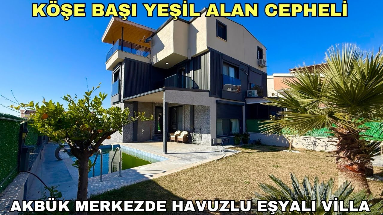 DİDİM AKBÜK’TE MERKEZİ LOKASYONDA MÜSTAKİL HAVUZLU FUL EŞYALI YEŞİL ALAN CEPHELİ KÖŞE BAŞI VİLLA 