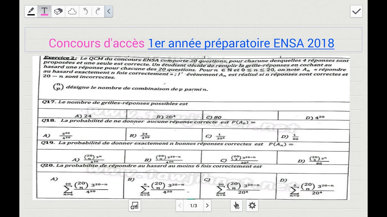 QCM Probabilités concours ENSA 2018 OBJECTIF préparation aux concours post Bac (medecine,