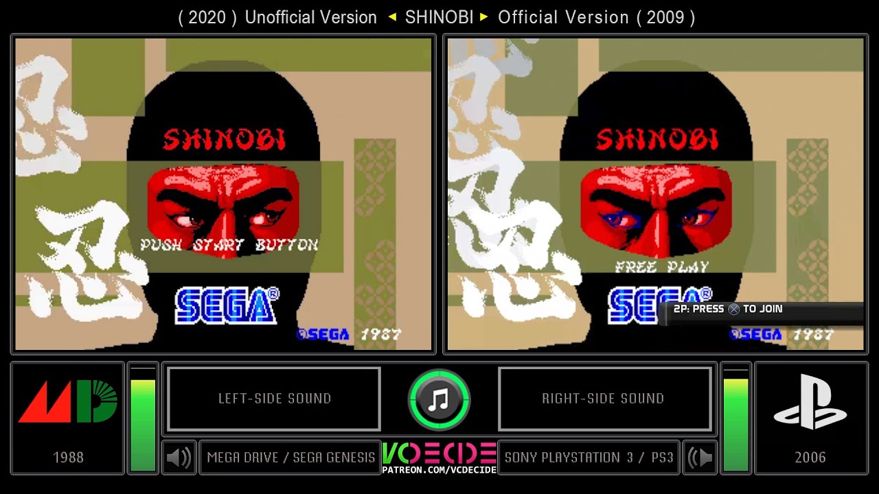 Shinobi (Sega Genesis vs PlayStation 3) Side by Side Comparison
