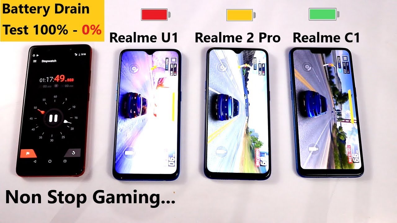 Realme U1 Vs Realme 2 Pro Vs Realme C1 Battery Drain Test (100-0%) |  Nonstop Gaming...!!