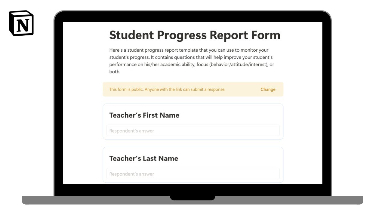 Student Progress Report Form | How to track student progress report form in @Notion