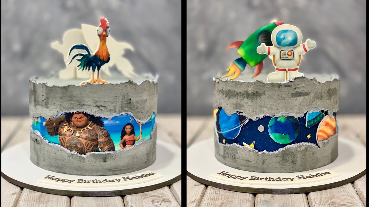 Moana & Maui Cake |  OuterSpace Cake | Fault Line Cake | Concrete Cake