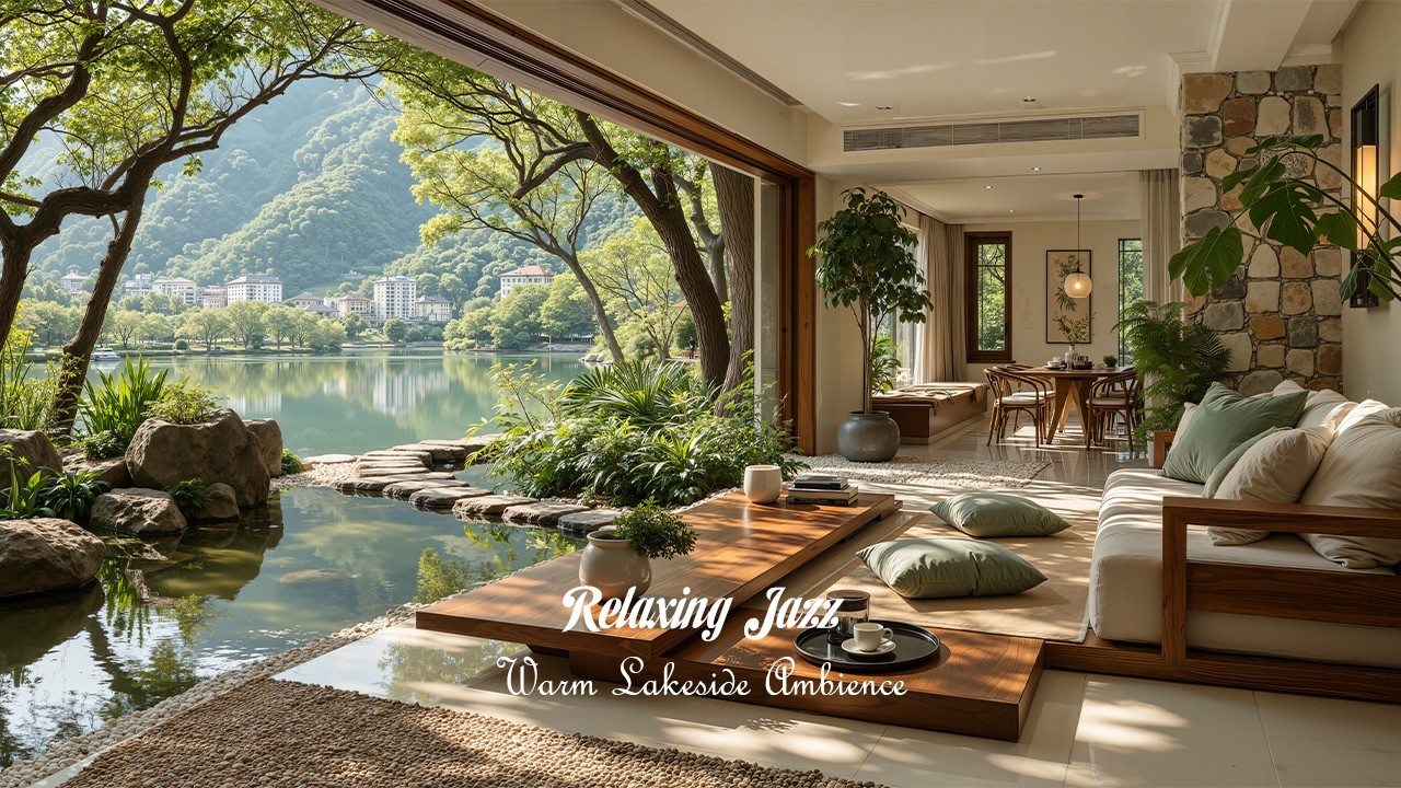 Relaxing Jazz with Warm Lakeside Ambience | Slow Jazz Music at Cozy Lounge for Working & Studying