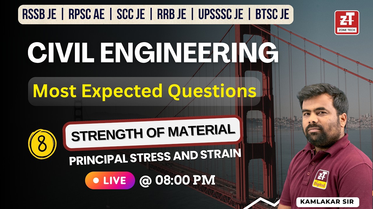 8.STRENGTH OF MATERIAL | Most Expected Questions | RSSB JE | RPSC AE | SCC JE | RRB JE II ZONETECH