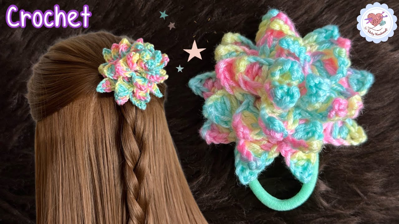 Colorful ‼️🌸 Crochet Flowers Hair Tie  / Crochet Tutorial
