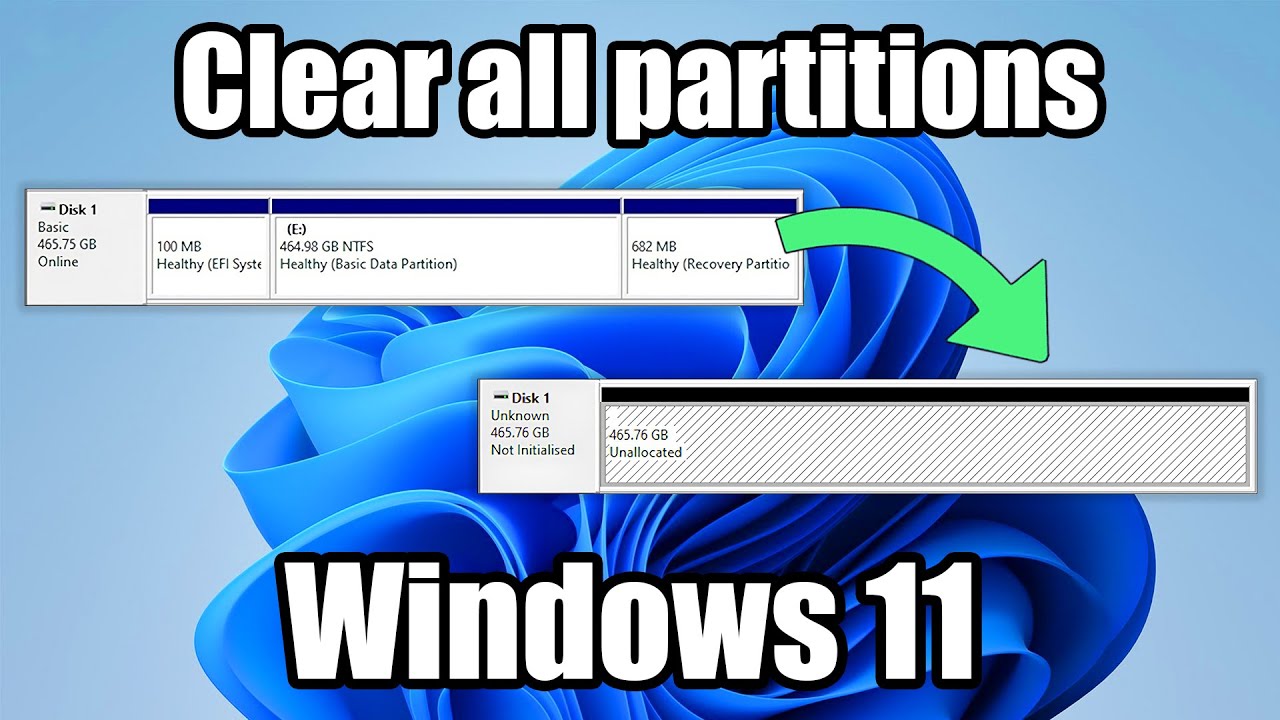 Удалить все разделы с диска в Windows 11
