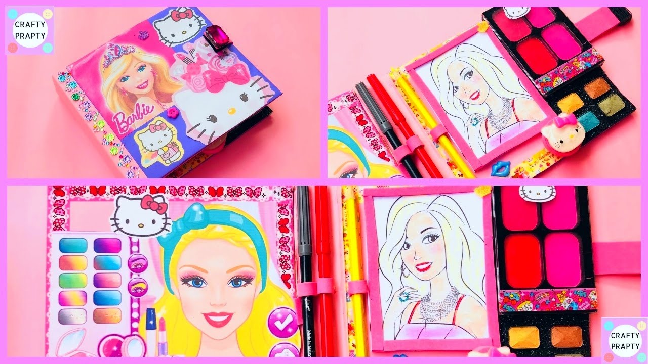 How to make Hello kitty Barbie Makeup Artist Sketch Set Toy /Barbie makeup book/ School supplies
