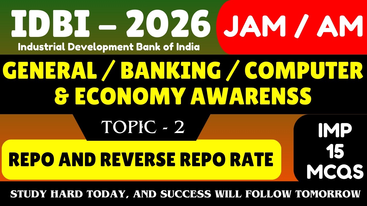 Repo and Reverse Repo Rate MCQS | Idbi JAM Banking 2026 | IDBI JAM Exam PDF | IDBI Banking AM PDF