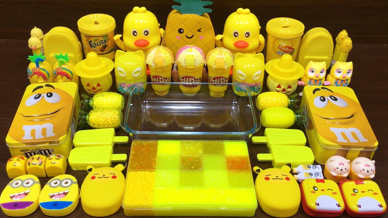 YELLOW Slime ! Mixing Random Things into Store Bought Slime ! Satisfying Slime Video #141