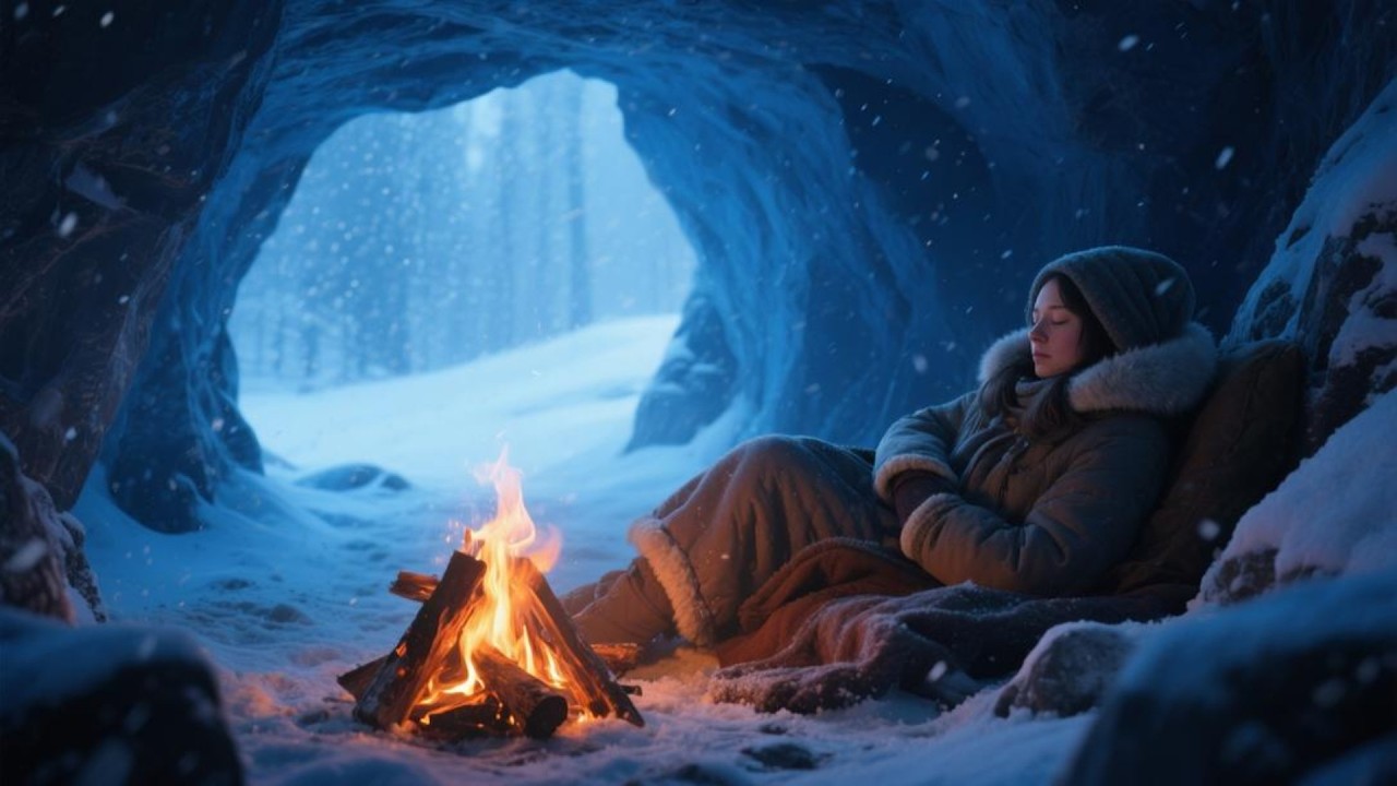 Gentle Sleep Music for Snowy Winter Nights with Fireplace