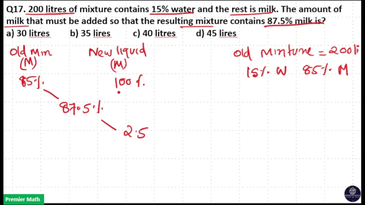 200 litres of mixture contain 15% water and the rest is milk.
