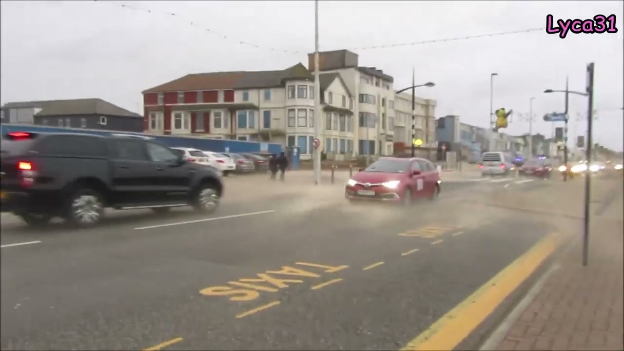 Storm Darragh Blackpool Promenade. 7/12/24, 2 30pm. Sand everywhere. I have sand in my mouth.