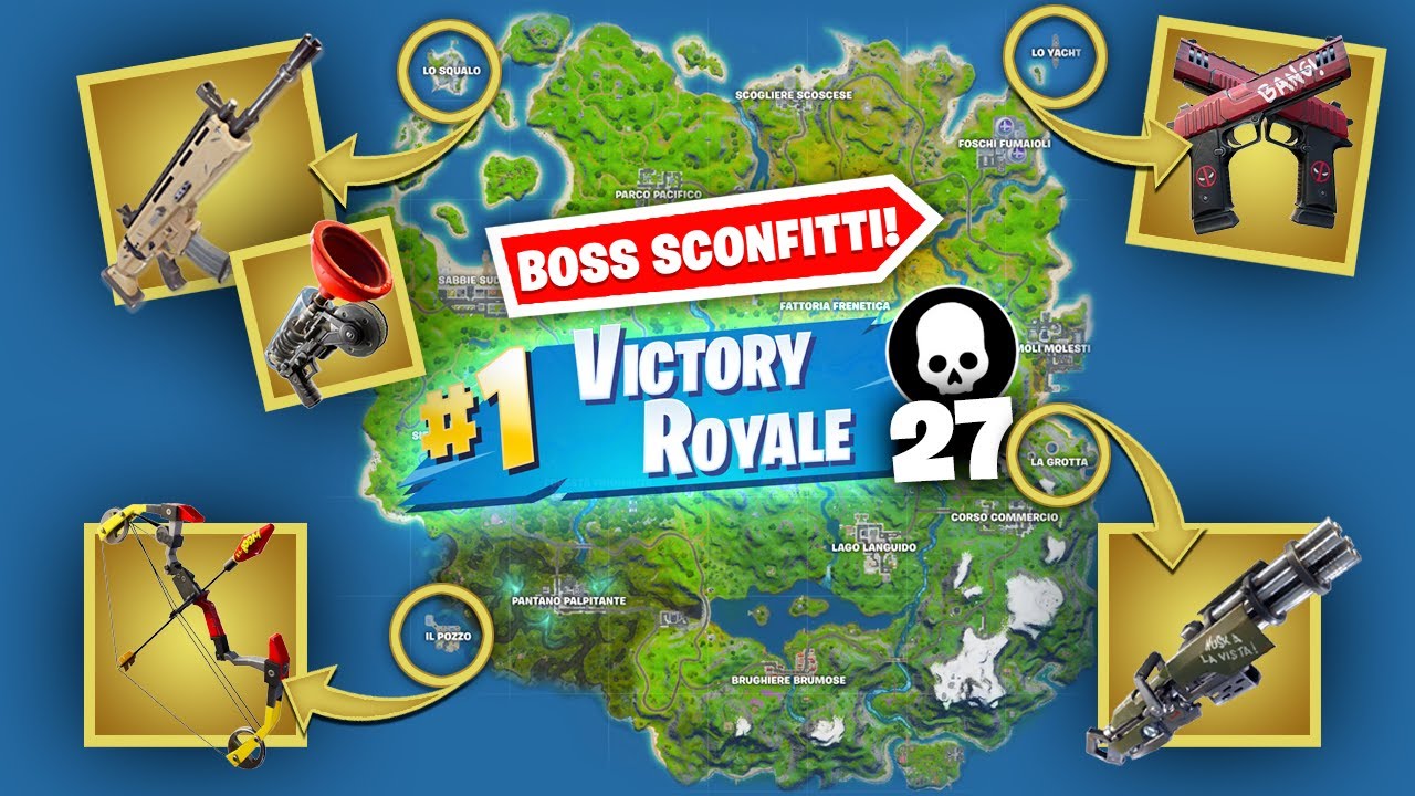 Gioco con TUTTE le ARMI MITICHE *INSIEME*! 4 ANGOLI CHALLENGE! Vittoria Reale 27 Kill! Fortnite ITA!