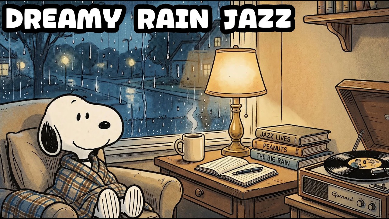Snoopy&rsquo;s Rainy Day Hideout &mdash; Relaxing Jazz for Studying, Calm Moods & Gentle Rain Ambience | 1 Hour
