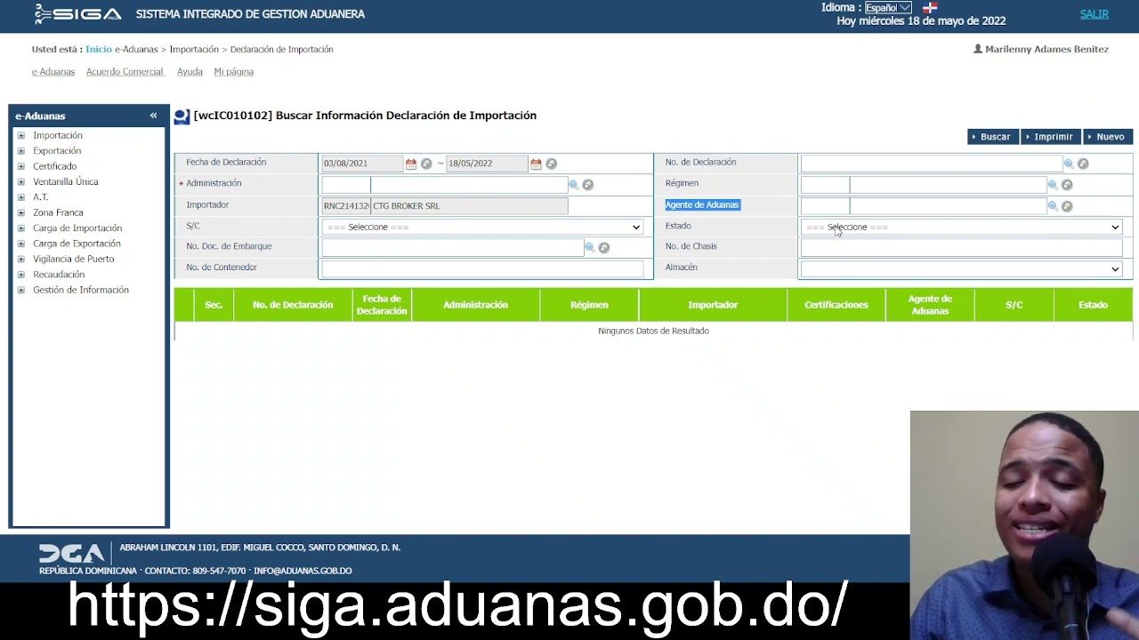 QUE SE HACE EN LA PAGINA PRINCIPAL DEL SIGA ADUANAS RD