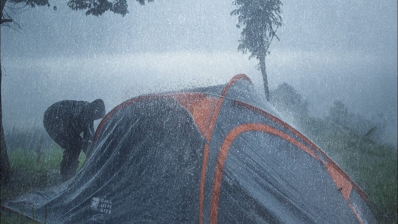 Extreme Thunderstorm Camping Experience — Terrifying Rain & Lightning!
