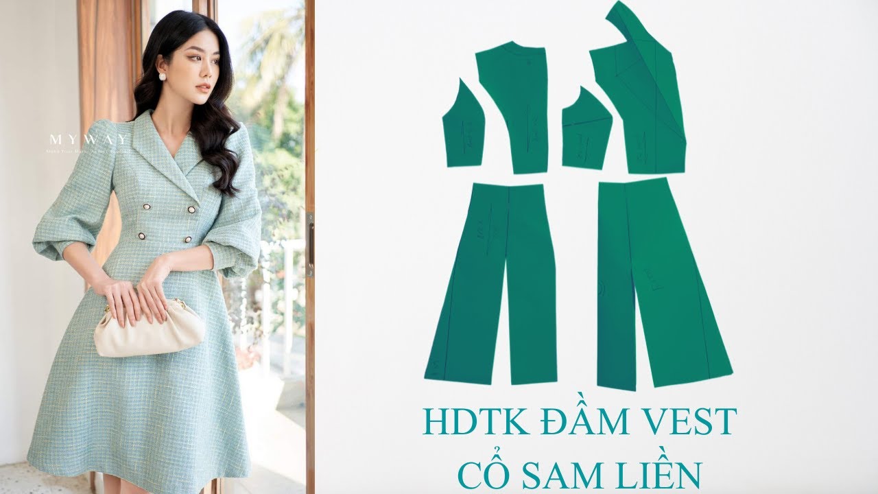Hướng dẫn cắt may đầm vest cổ sam liền (how to design a vest dress)