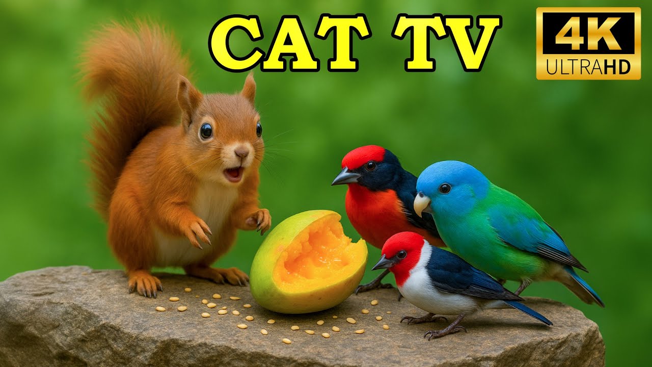 Cat TV for Cats to Watch 🐦 Birds and Squirrels Playing in the Forest 4K