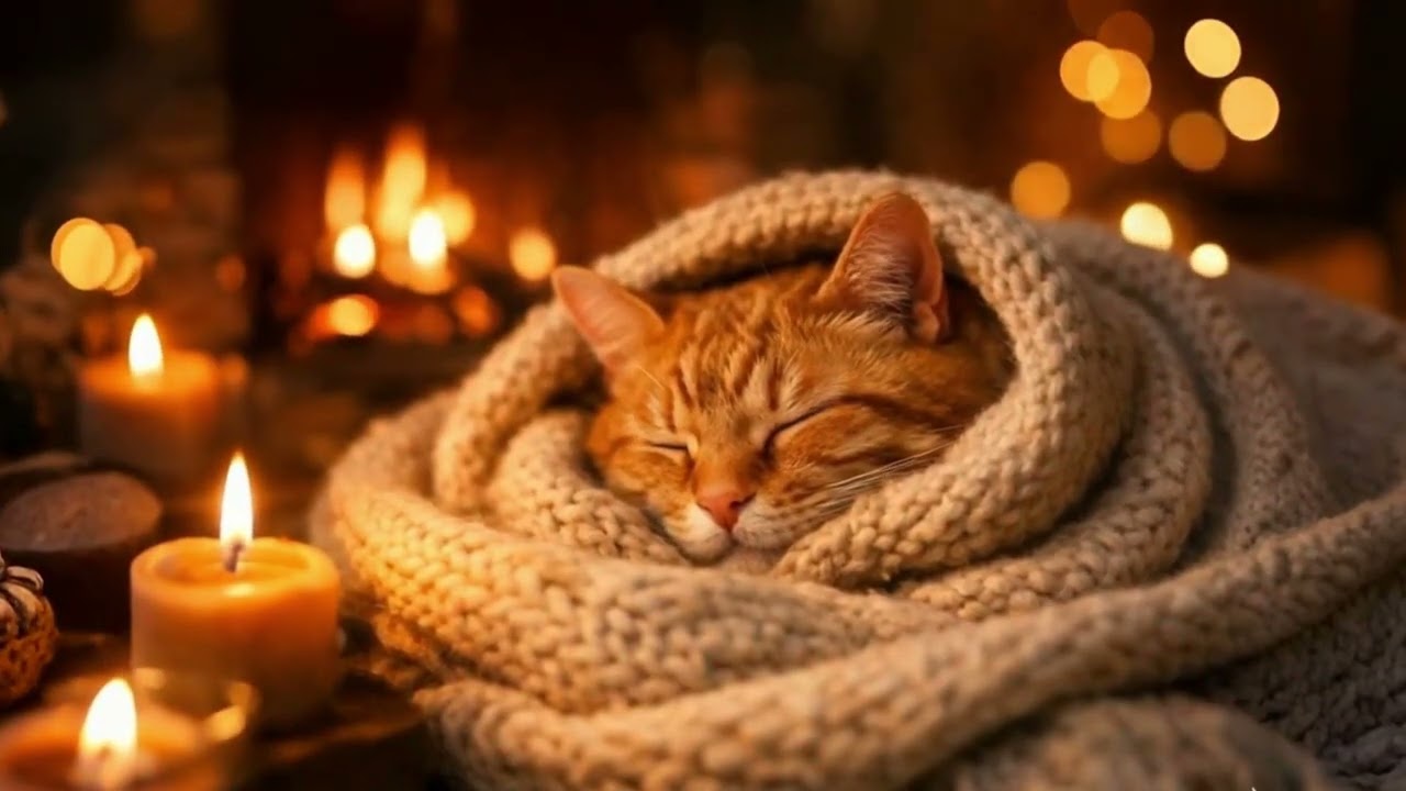 Cozy Winter by the Fireplace with a Purring Cat for a Deep Sleep and Relaxation. #purringcats #cat