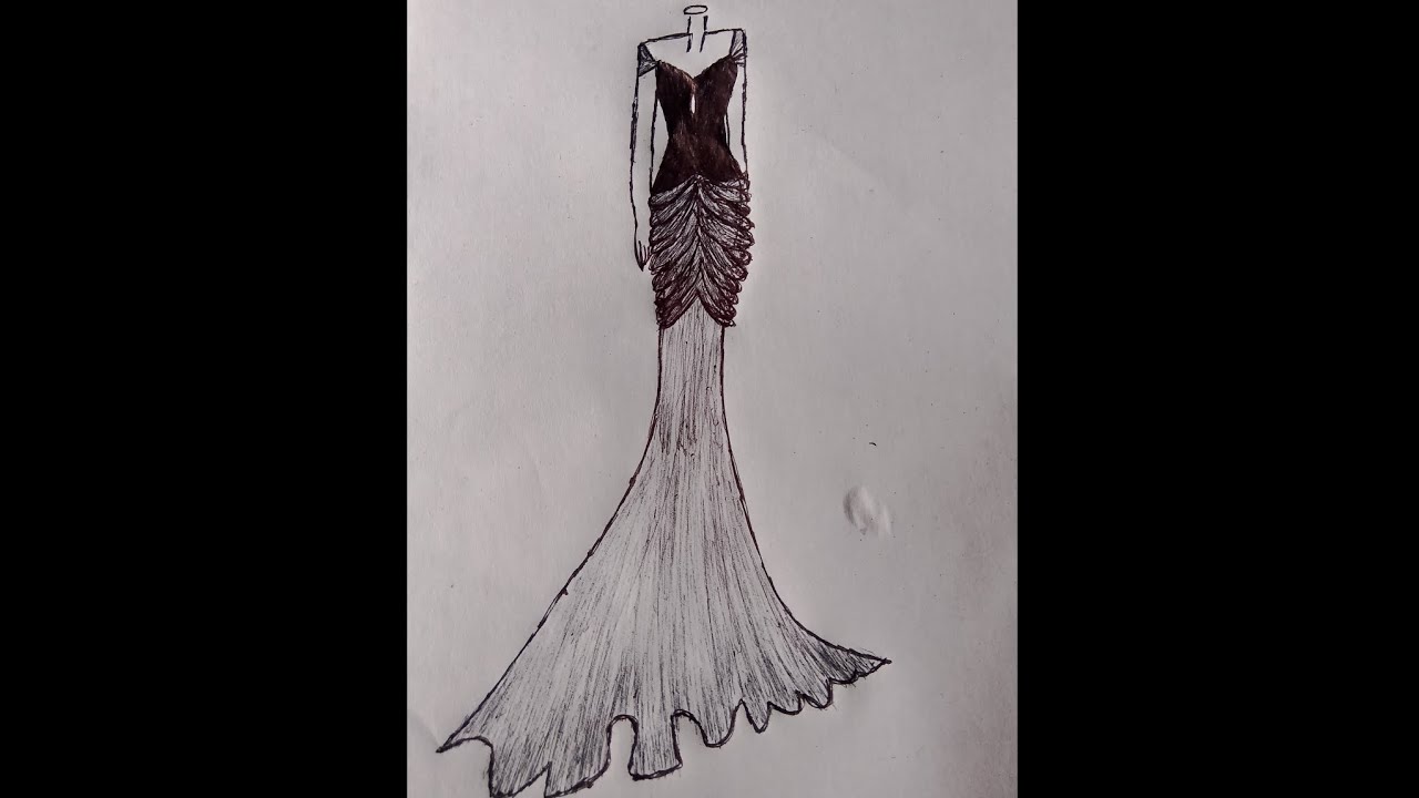 Elegant designer dress sketch design step by step watch full sketch video 
