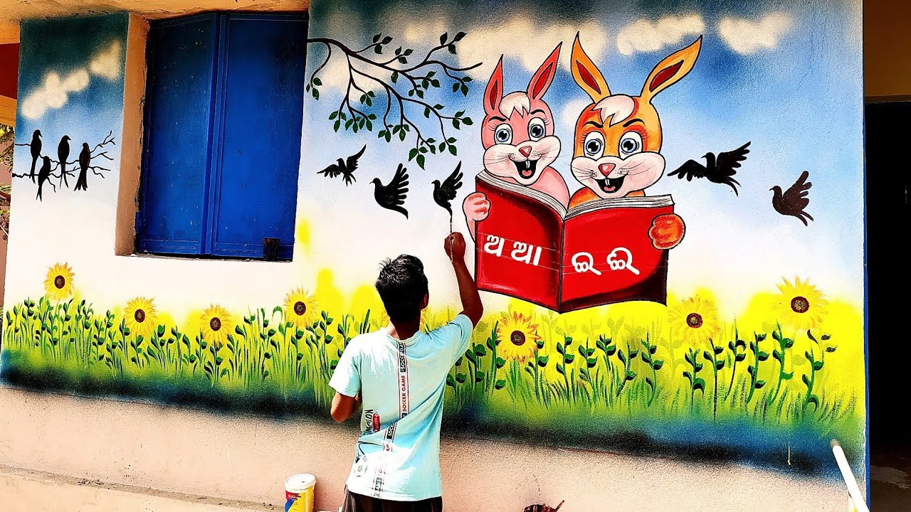 ❤❤❤Beautyful Rabbit With Love Wall Painting Dina Art❤❤/ Anganwadi Pre School Wall Painting Dina Art