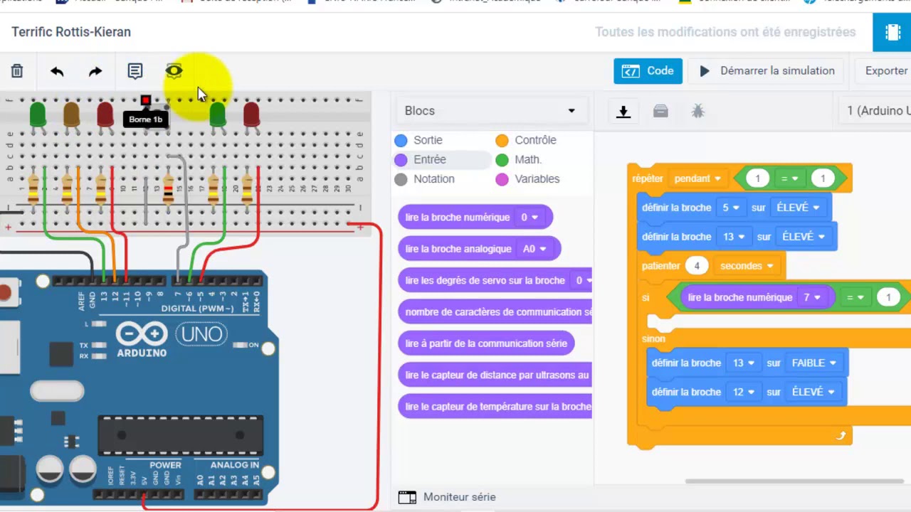 Tinkercad : TP feu tricolore avec appel piéton : Programmation