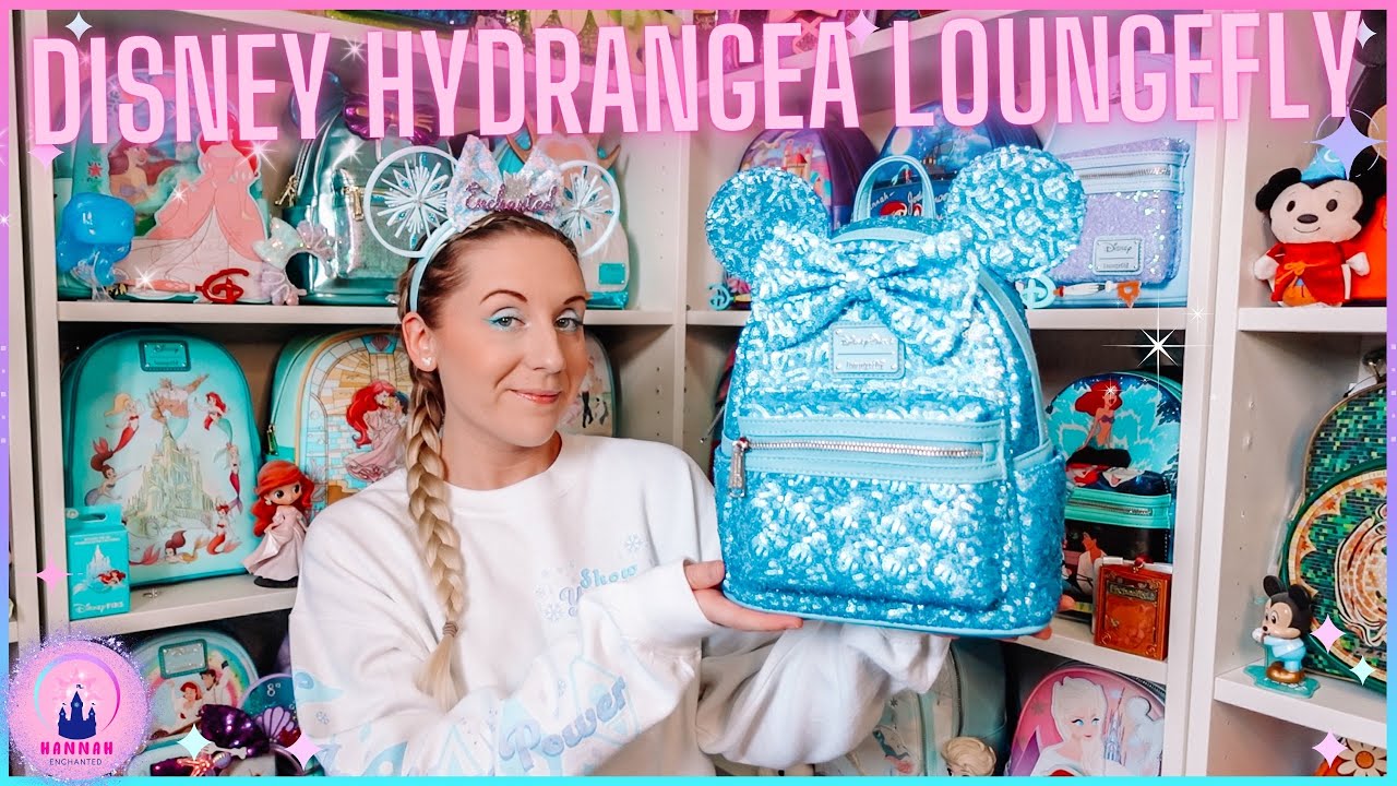 Disney Store Loungefly Mini Backpack Unboxing Vlog Hydrangea Blue Disney Parks Sequin Minnie Bag