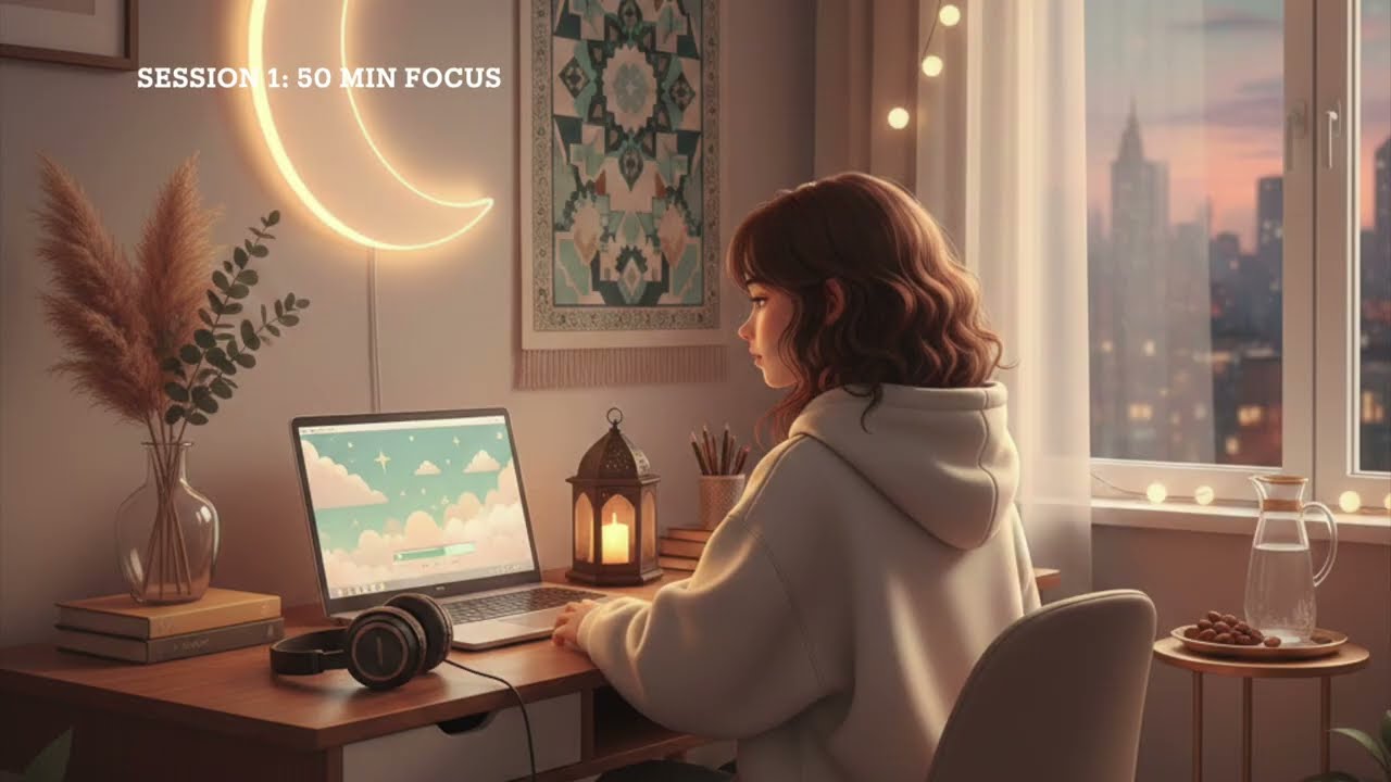 2-HOUR STUDY WITH ME in Ramadan🌙 | Pomodoro 50/10, Lofi Ambiance, Deep Work & Fasting Motivation