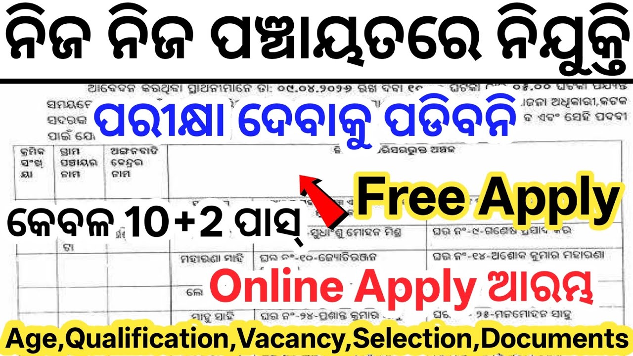 Odisha Panchayat Level Job Vacancy 2026// +2 Pass New Panchayat Govt Jobs// Today Odisha Latest Jobs