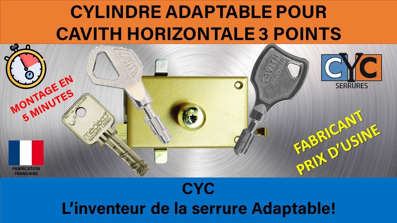 clé MEDECO sur serrure CAVITH changer par un cylindre adaptable CYC sécurisé débrayable