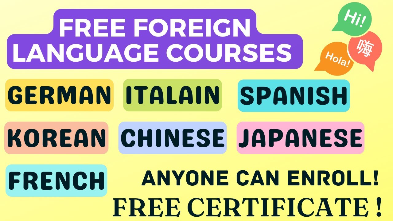 FREE FOREIGN LANGUAGES COURSES WITH FREE CERTIFICATES | FRENCH,GERMAN,KOREAN, SPANISH, ITALIAN,ETC