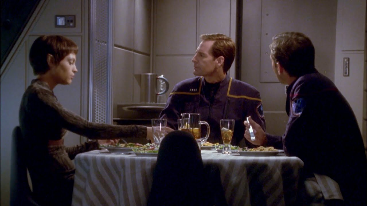 T'pol, Archer and Trip share a confrontational meal
