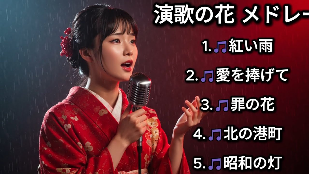 演歌の花 🌸 昭和を彩る名曲メドレー 🎶 心に響く紅い雨から昭和の灯まで【演歌の花】