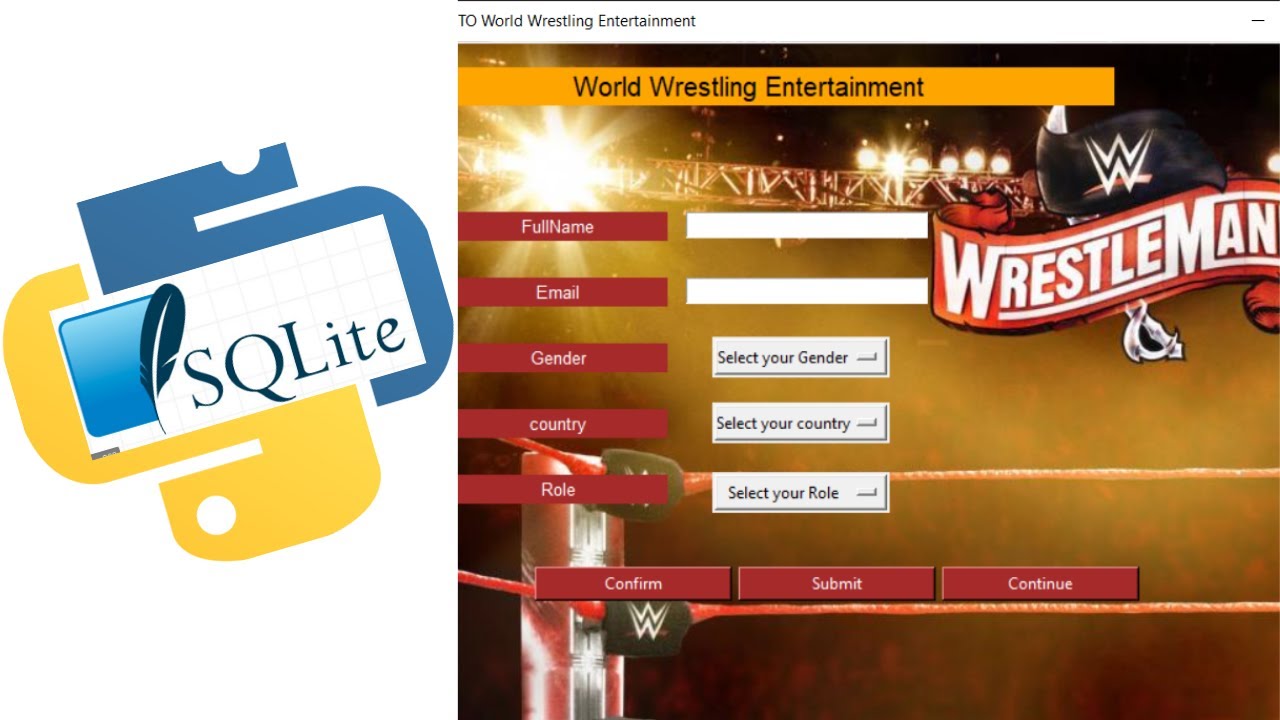 Python Tkinter desktop application with sqlite3 database connectivity ,WWE GUI