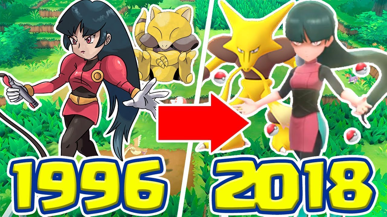 A EVOLUÇÃO DOS GYM LEADERS E E4 - 1996 VS 2018 (R/G/B/Y VS LETS GO)!!