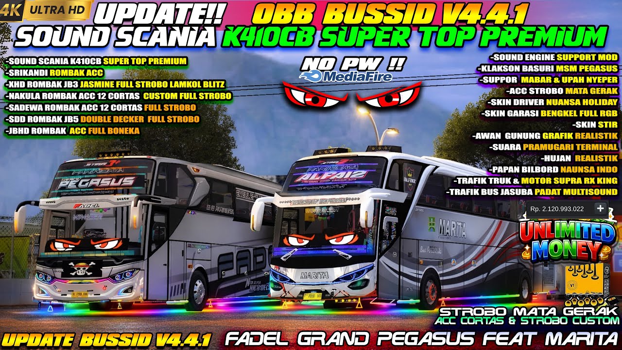 UPDATE BUSSID V4.4.1 !! OBB BUSSID V4.4.1 TERBARU SOUND SCANIA K410CB PREMIUM GRAFIK ETS2 HD 4K