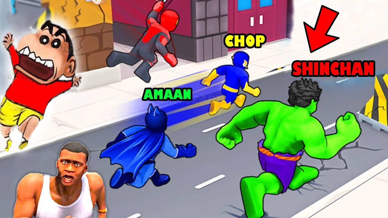 SHINCHAN Became HULK and SPIDERMAN in HERO TRANSFORM SUPERHERO GAME with CHOP