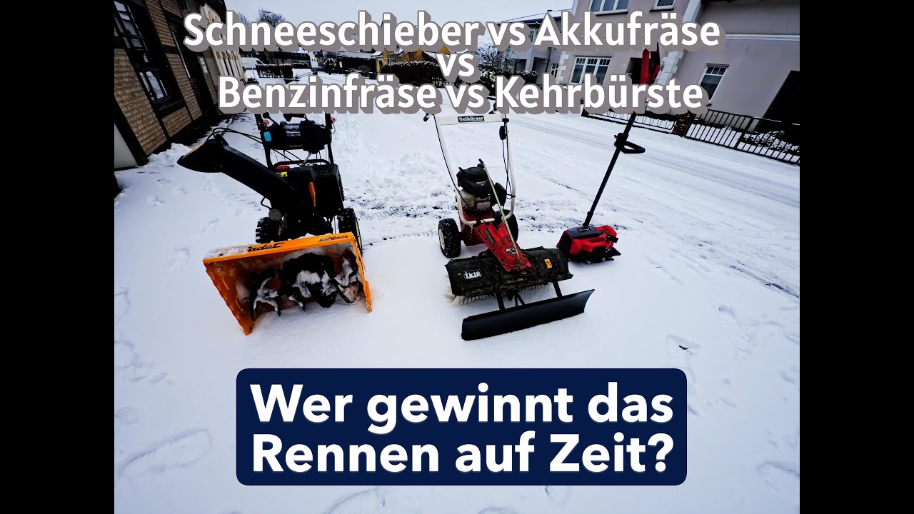 Was räumt schneller den Schnee, Schneeschieber/Akkufräse/Benzinfräse/kehrbürste