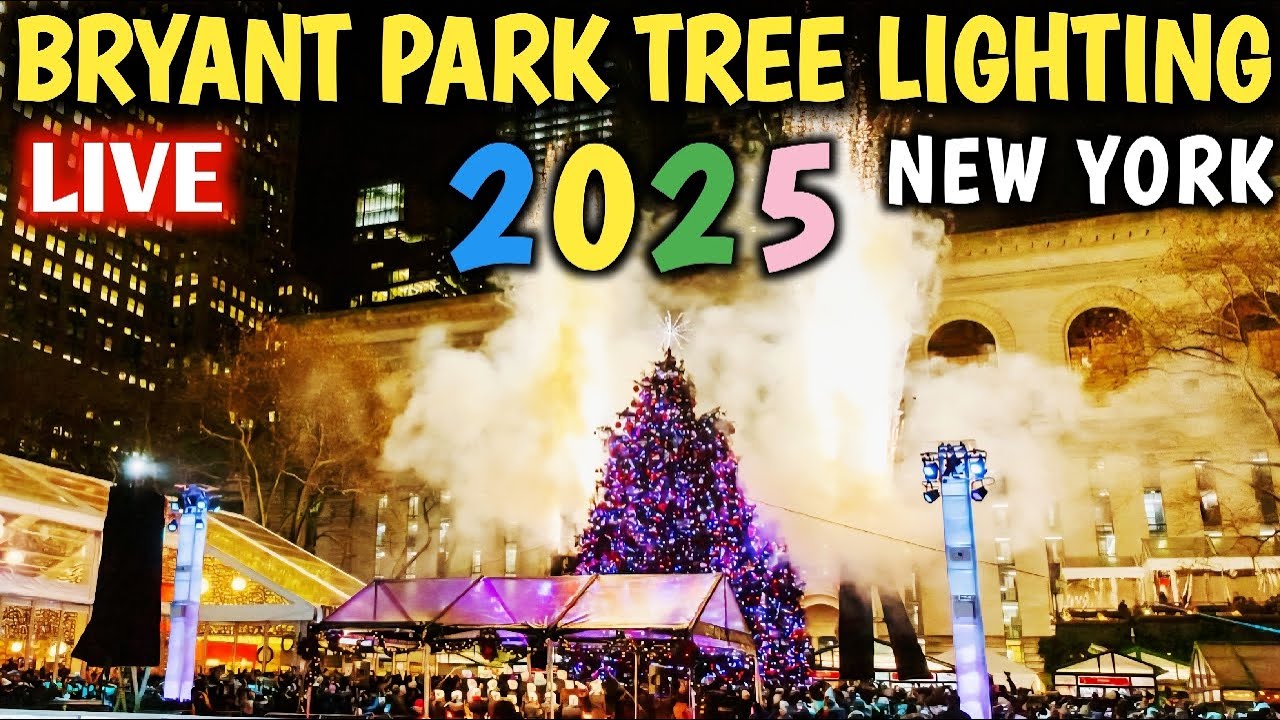 Bryant Park TREE LIGHTING 2025  NYC LIVE 🎄 It's RAINING 🌧 Christmas 2025 in New York ✨️