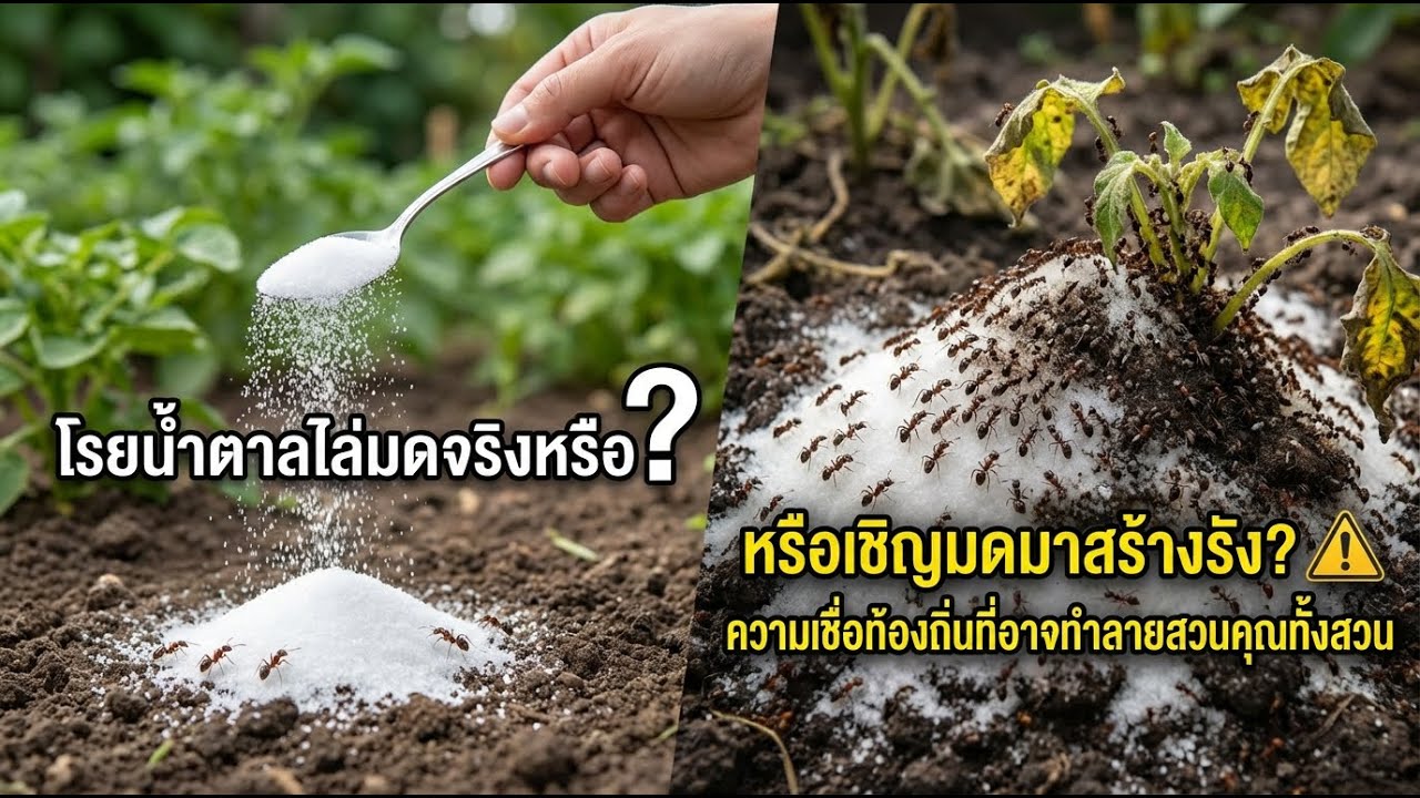 น้ำตาลขับไล่มดหรือเชื้อเชิ้งให้รังมด? ความจริงที่ชาวสวนต้องรู้