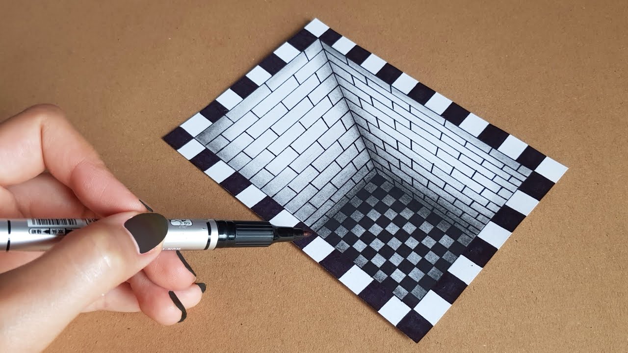 VERY EASY!! HOW TO DRAW 3D HOLE ILLUSION || 3D TRICK ART ON PAPER - 3D DRAWING HOLE EASY- 3D DRAWING
