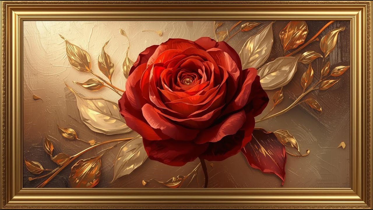 The Crimson Rose — A Moment of Golden Silence | 4K Frame TV Art