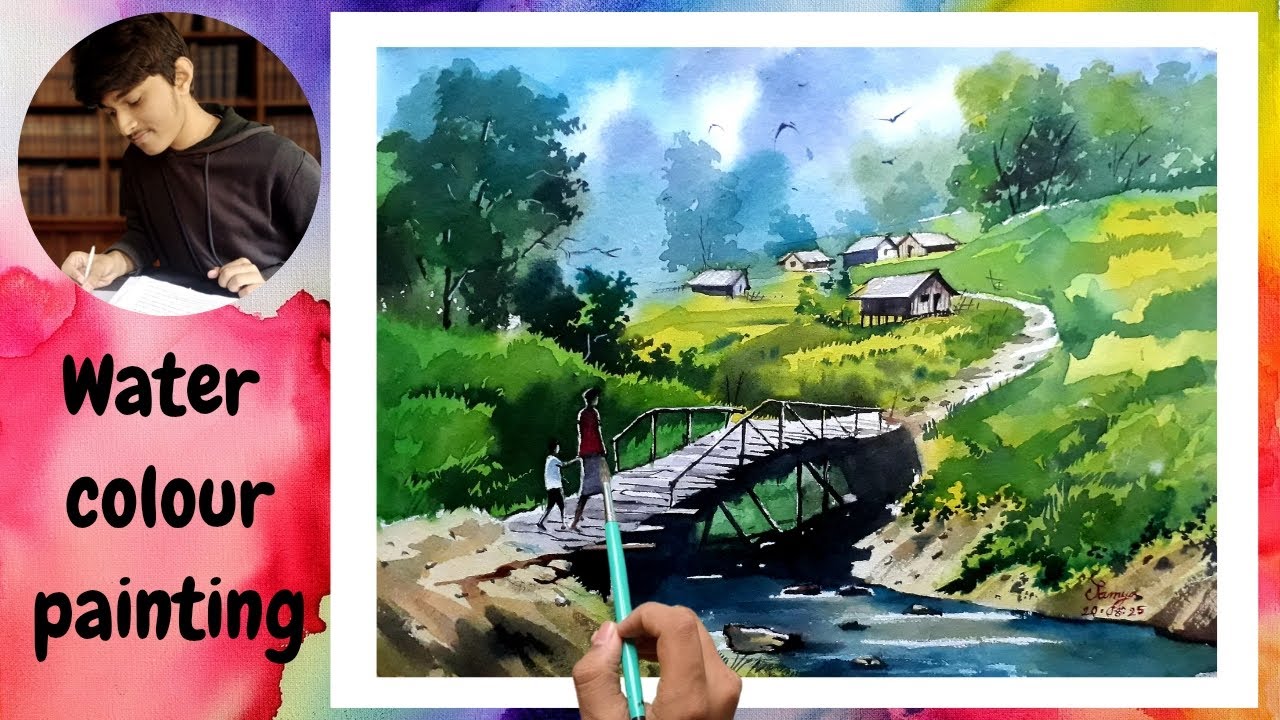 Watercolor painting for beginners | 'Mountain village' | Art with Samya-117