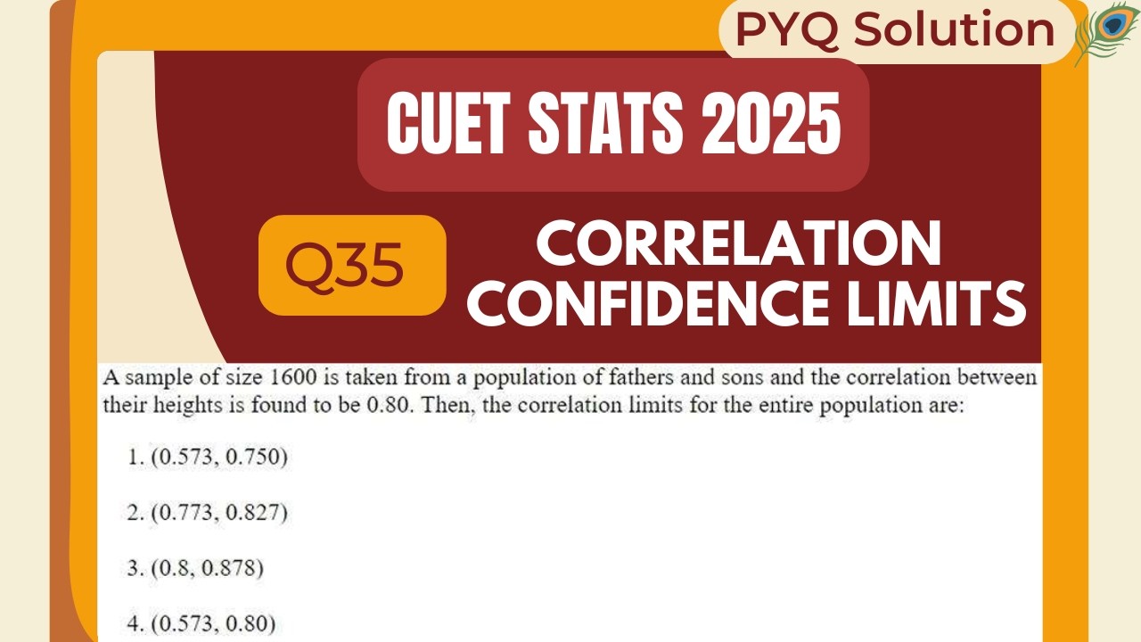 CUET STATISTICS 2025 Q35 | Confidence Interval for Correlation Coefficient
