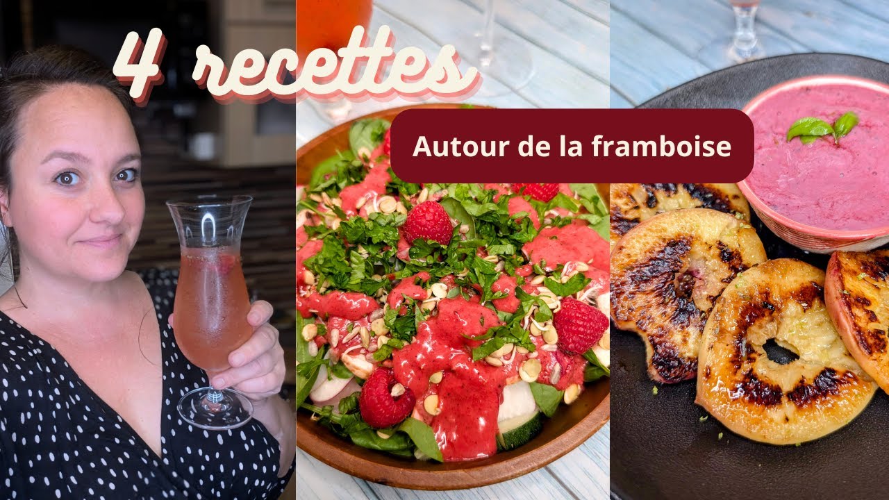 Recettes d'été faciles à la framboise | Cocktails sans alcool, salade, glace et pêches rôties vegan